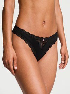 Трусики стринги Victoria's Secret Dream Angels Lace-Trim Thong Panty Black 26875487 фото