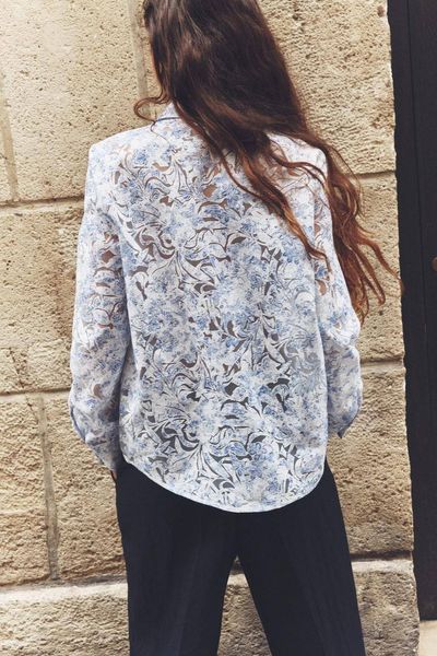 Сорочка жіноча ZARA Printed Devore Shirt Blue \ White 23543365 фото