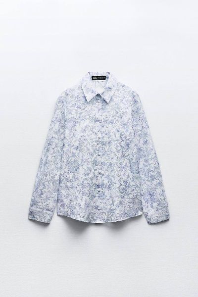 Сорочка жіноча ZARA Printed Devore Shirt Blue \ White 23543365 фото