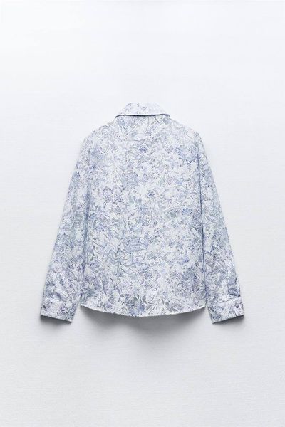 Сорочка жіноча ZARA Printed Devore Shirt Blue \ White 23543365 фото