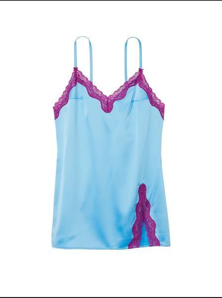 Пеньюар Victoria's Secret Tease Satin Lace-Trim Mini Slip Bikini Blue &mdash; основне фото товару, вигляд спереду