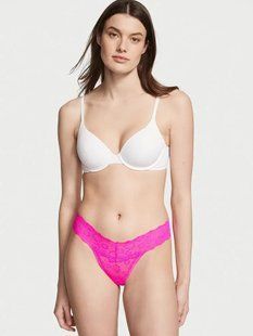Кружевные Трусики Victoria's Secret Logo Cotton Thong Panty Pink 26645600 фото