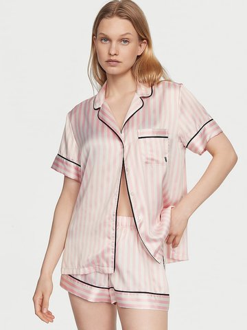 Піжама Victoria's Secret Satin Short Pajama Set Pink Stripe 26604541 фото