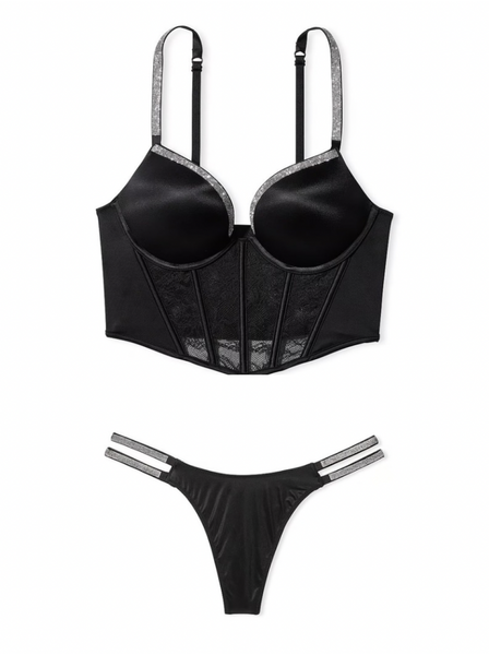 Комплект білизни Victoria's Secret Bombshell Add-2-Cups Shine Strap Push-Up Corset Top Thong Set XR-02 фото