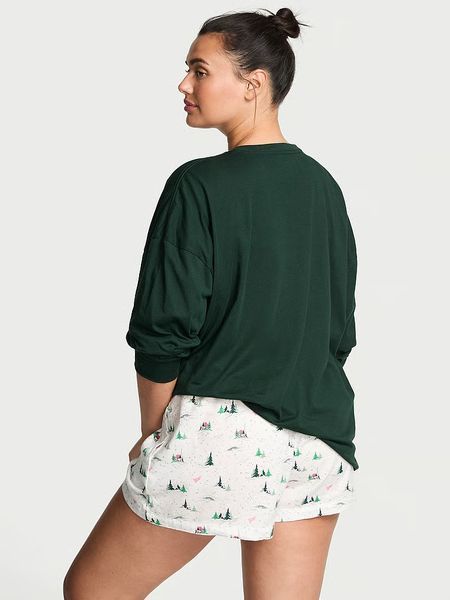 Пижама Хлопковая Victoria's Secret Flannel Long-Sleeve Short Tee-Jama Set Green 27178991D фото