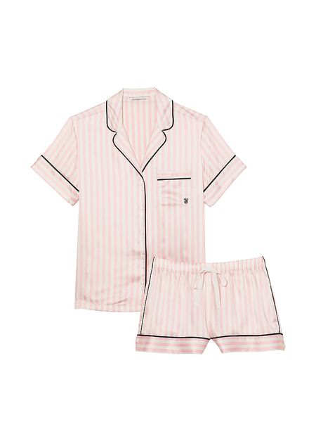 Піжама Victoria's Secret Satin Short Pajama Set Pink Stripe 26604541 фото