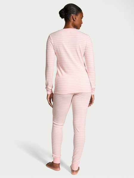 Бавовняна піжама Victoria's Secret Pretty Blossom Pink Stripe Thermal Long Pyjamas Set &mdash; основне фото товару, вигляд спереду