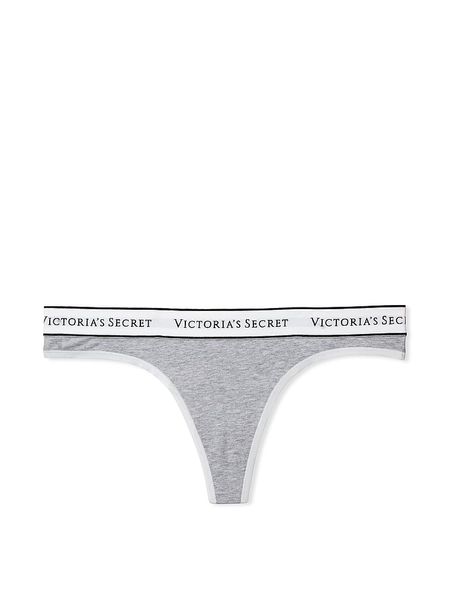 Бавовняні Трусики Victoria's Secret Logo Cotton Thong Panty Gray 26825608 фото