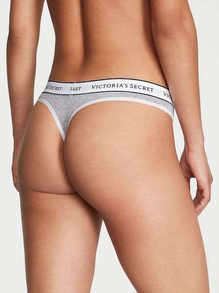 Бавовняні Трусики Victoria's Secret Logo Cotton Thong Panty Gray 26825608 фото