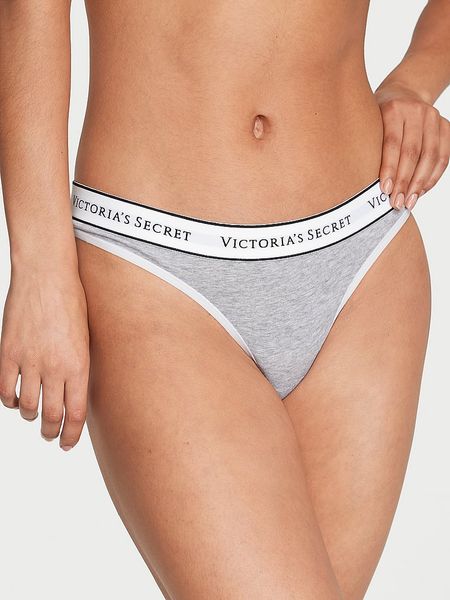 Бавовняні Трусики Victoria's Secret Logo Cotton Thong Panty Gray 26825608 фото