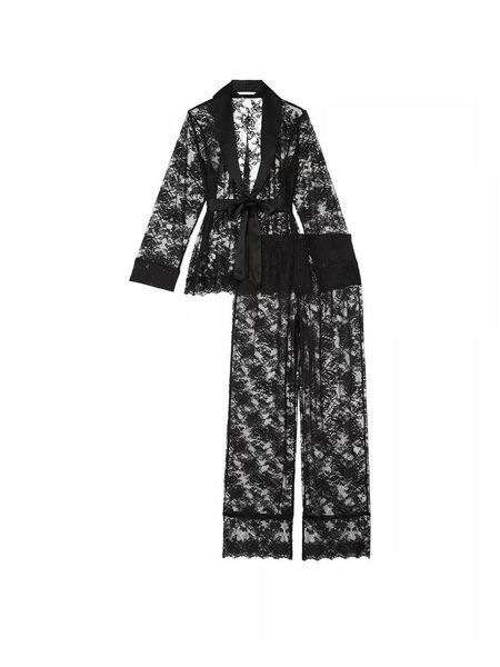 Спокуслива Мережевна Піжама Victoria's Secret  Rose Lace Long Pajama Set  &mdash; основне фото товару, вигляд спереду