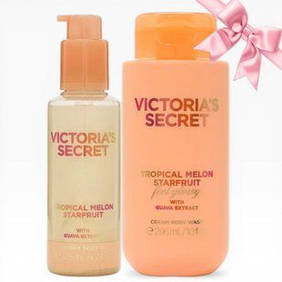 Подарунковий набір Victoria's Secret Tropical Melon Starfruit Shimmer Body Oil + Cream Body Wash &mdash; основне фото товару, вигляд спереду