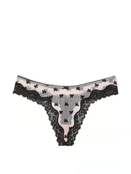 Трусики стрінги Victoria's Secret Tease Mesh Lace-Trim High-Leg Thong Panty &mdash; основне фото товару, вигляд спереду