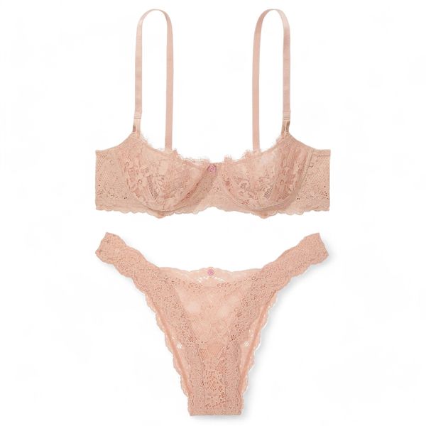 Комплект білизни Victoria's Secret Dream Angels Wicked Unlined Lace Balconette Bra & Lace Brazilian Panty Macaron 13245 фото