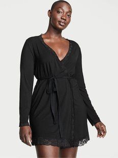 Халат Victoria&rsquo;s Secret Black Modal Lace Trim Robe  29978113D фото