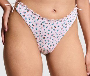 Трусики Victoria&rsquo;s Secret PINK Side Tie Ruffled Cotton Thong Panty &mdash; основне фото товару, вигляд спереду