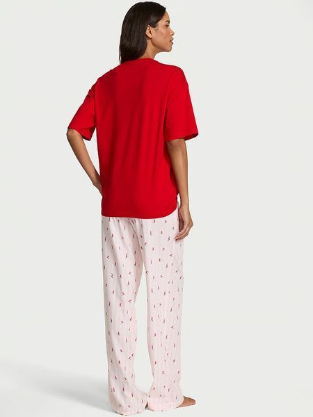 Бавовняна піжама Victoria's Secret Flannel Short-Sleeve Long Tee-Jama Set &mdash; основне фото товару, вигляд спереду