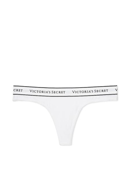 Бавовняні Трусики Victoria's Secret Logo Cotton Thong Panty White 26325985 фото