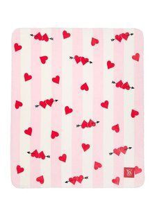 Плед Victoria's Secret Cozy Plush Sherpa Blanket Pink & White Striped BLANKET Red HEARTS &mdash; основне фото товару, вигляд спереду