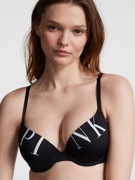 Бюстгальтер Victoria's Secret & Pink Push-Up Bra Black Pink Logo 497371 фото