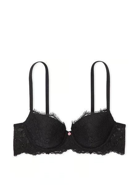 Комплект білизни Victoria's Secret Dream Angels Lace Lightly Lined Classic Coverage Demi Bra & Lace Adjustable String Bikini Panty Black  3255 фото