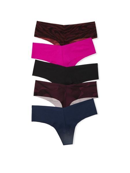 Набор трусиков Victoria's Secret Black/Tiger/Pink/Blue Thong Knickers 5 Pack 27178823D фото