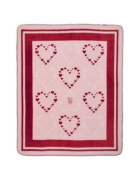 Плед Victoria's Secret Cozy Plush Sherpa Fleece Blanked Hearts Pink V-Day  &mdash; основне фото товару, вигляд спереду