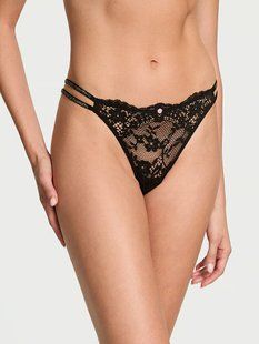 Трусики бразилианы Victoria's Secret Dream Angels Twinkle Strap Lace Brazilian Panty Black 26876110 фото