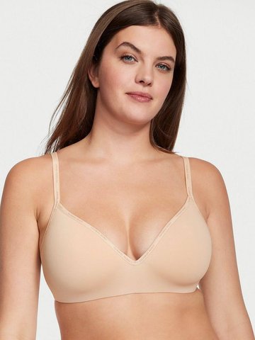 Безшовний бюстгальтер Victoria's Secret Logo Lightly Lined Wireless Bra Marzipan      26612833 фото