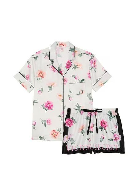 Піжама Сатинова Victoria's Secret Coconut White Floral Satin Short Pyjama Set &mdash; основне фото товару, вигляд спереду