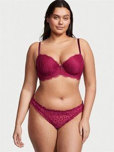 Трусики стринги Victoria's Secret Dream Angels Flocked Mesh Ruffle Thong Panty 26576566 фото