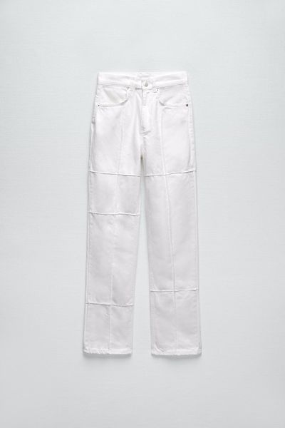 Джинсы ZARA - High Waisted Straight Leg White Denim Jeans with Patchwork Detail 6688\210\250 фото