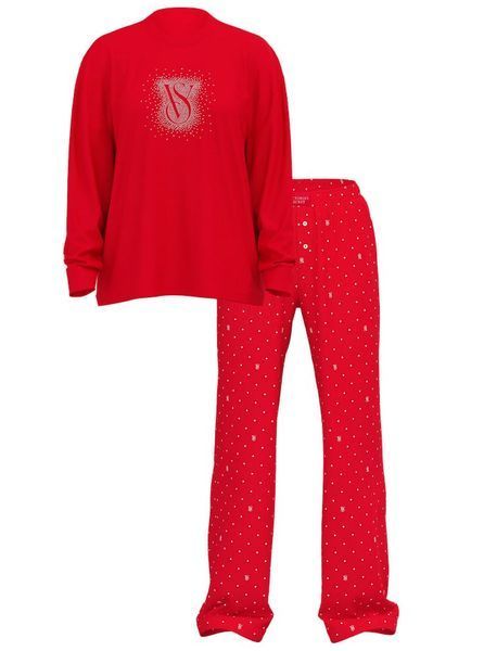 Фланелева піжама Victoria's Secret Flannel Long-Sleeve Tee-Jama Set Red &mdash; основне фото товару, вигляд спереду