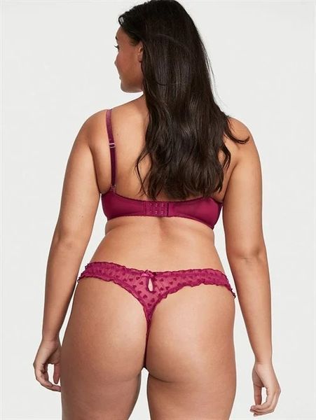 Трусики стринги Victoria's Secret Dream Angels Flocked Mesh Ruffle Thong Panty 26576566 фото