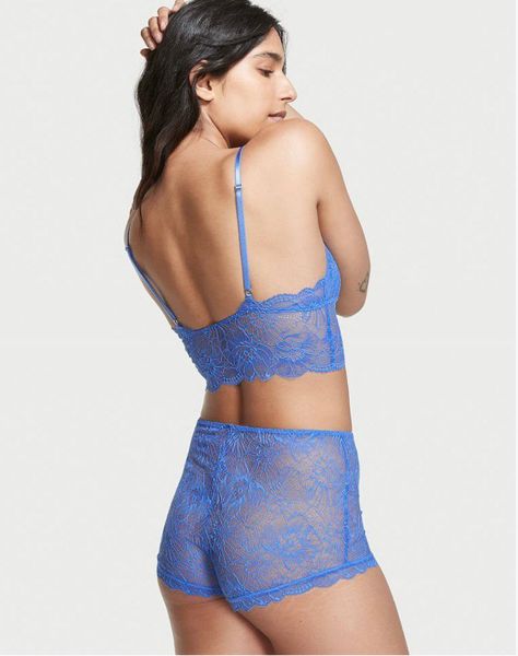 Мережевний комплект для сну Victoria's Secret Lacie Cropped Cami Boyshort Set Blue 26474318 фото