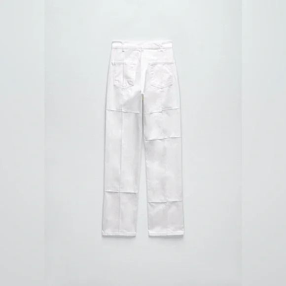 Джинси ZARA - High Waisted Straight Leg White Denim Jeans with Patchwork Detail 6688\210\250 фото