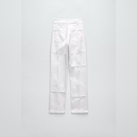 Джинси ZARA - High Waisted Straight Leg White Denim Jeans with Patchwork Detail 6688\210\250 фото