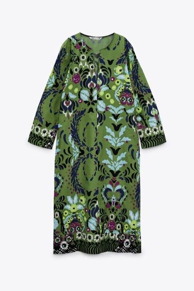 Сукня жіноча Zara Woman Midi Floral Printed Poplin Dress Khaki  7897\023\505 фото