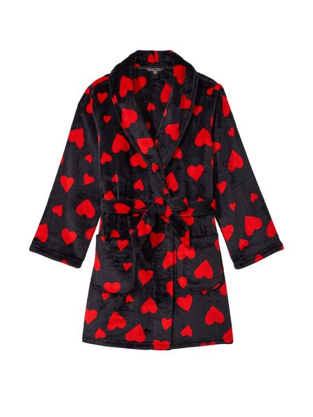 Халат Victoria's Secret Short Cozy Robe Black Lipstick Hearts 26737690 фото