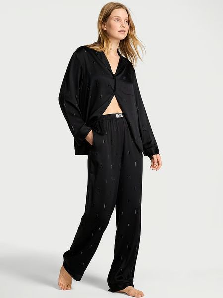 Піжама Сатинова Victoria's Secret Signature Satin Shine Long Pajama Set — фото товару | VikkyStyle Піжама Сатинова Victoria's Secret Signature Satin Shine Long Pajama Set — основне фото товару, вигляд спереду