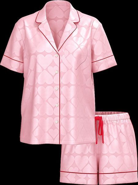 Пижама с шортами Victoria's Secret Glazed Satin Heart Short Pajama Set New 26985632 фото