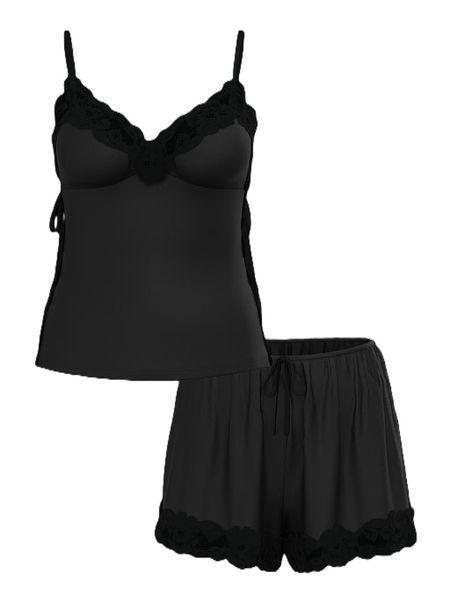 Піжама Victoria's Secret Ribbed Modal & Lace Cami Shorts Set &mdash; основне фото товару, вигляд спереду