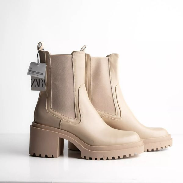 Жіночі ботинки Zara Womens Ankle Boots Ecru Ivory Track Soles Chelsea  002398 фото