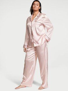 Піжама Victoria's Secret Satin Long Pajama Set Pink Stripe &mdash; основне фото товару, вигляд спереду