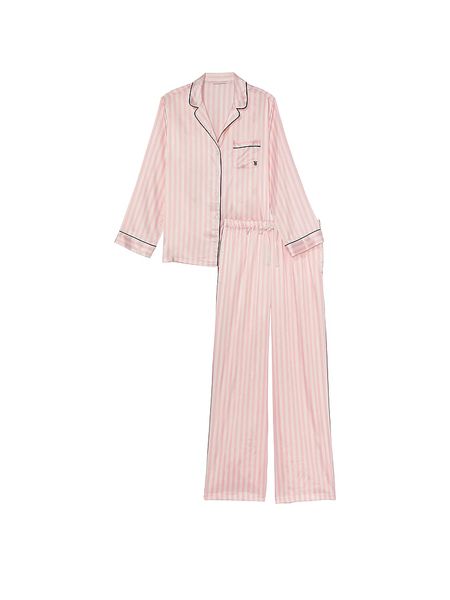 Піжама Victoria's Secret Satin Long Pajama Set Pink Stripe 26614012 фото