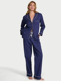 Піжама Victoria's Secret Ink Blue Polka Dot Heritage Cotton Long Pyjama Set  &mdash; основне фото товару, вигляд спереду