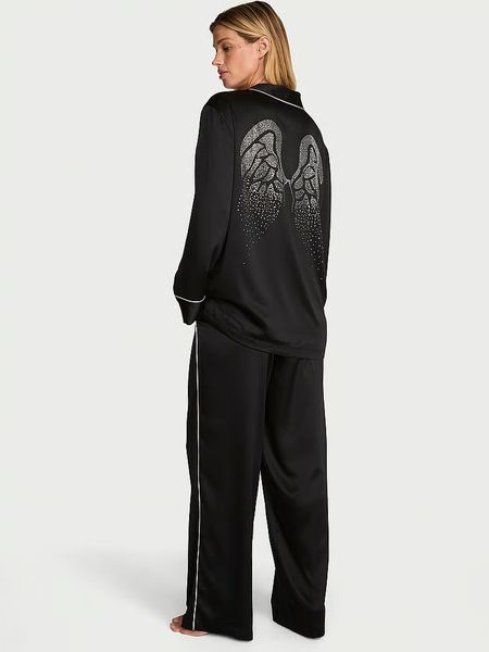Пижама Сатиновая Victoria's Secret Signature Satin Luxe Long Pajama Set Black 27388795 фото