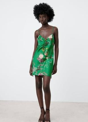 Сукня жіноча Zara Satin Flowered Print Green Dress 8208\057\500 фото