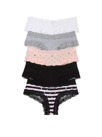 Набір трусиків Victoria's Secret 5-Pack Lace Waist Cotton Cheeky Panties 26687136 фото