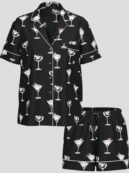 Подарунковий набір Victoria's Secret Піжама Сатинова Satin Short Pajama Set + Трусики стрінги Printed High-Leg Thong Panty &mdash; основне фото товару, вигляд спереду
